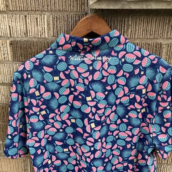 NEW William Murray SMALL Mens Shirt Seed Spitters‎ Polo Watermelon Stretch Golf